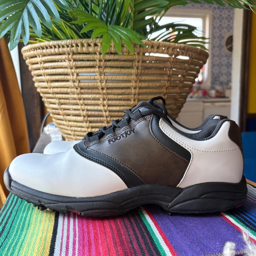 FootJoy‎ Mens Golf Shoes White Brown Spiked Saddle Style 45008